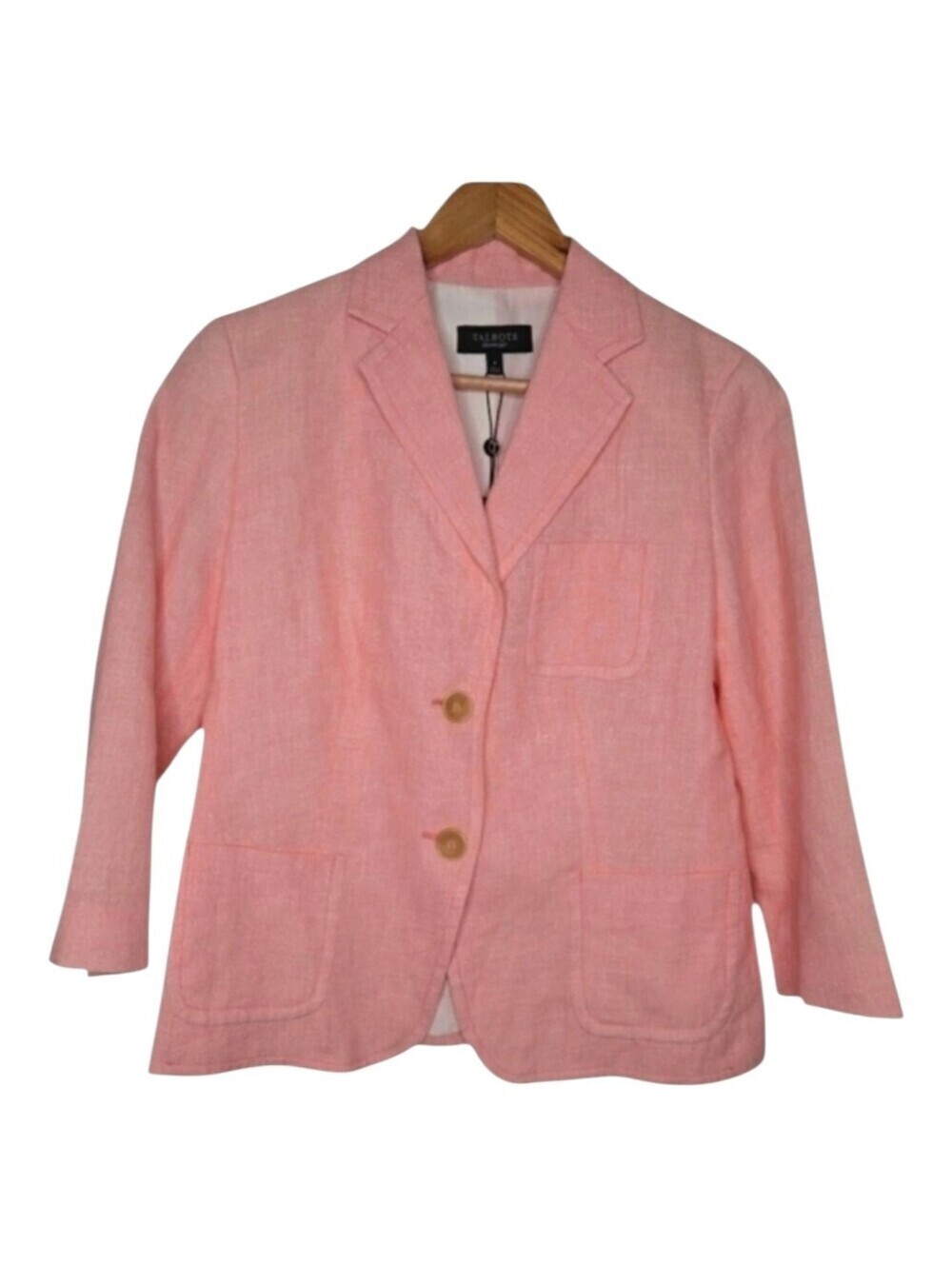 Talbots Womens Salmon Pink Linen Blend The Grace Fit Single Breasted Blazer 4